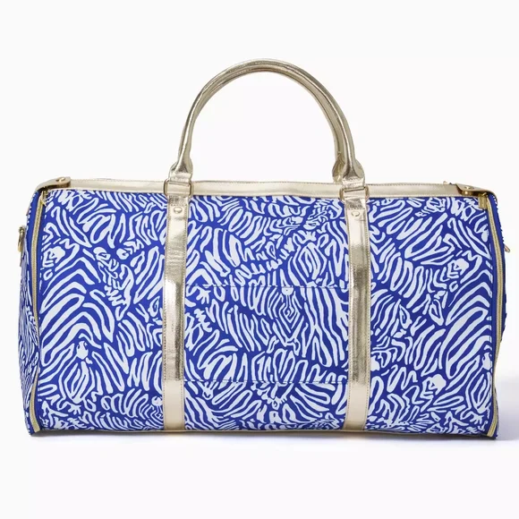 Lilly Pulitzer Weekender Garment Bag Combo Blue and White with Gold - Picture 9 of 10